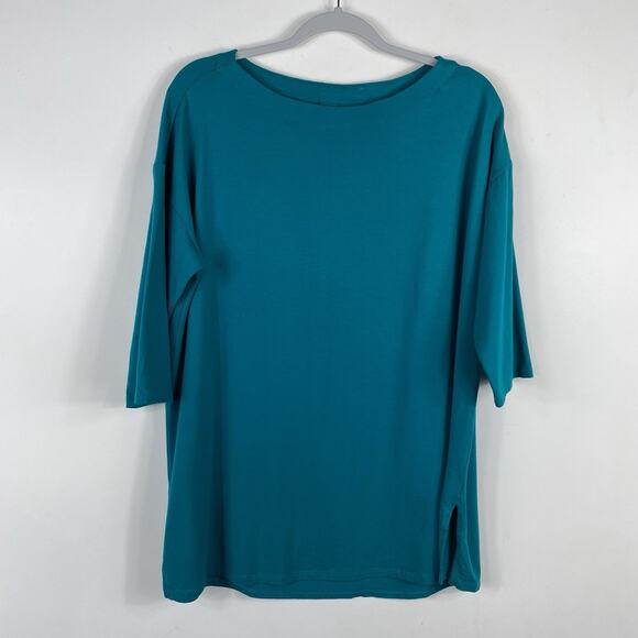 J. Jill Size Large Petite Luxe Supima Pleat-Back Tunic Top Green Cotton Modal - Picture 1 of 4